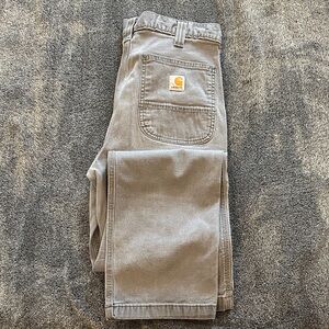 Carhartt Men's Work Pants in Light Gray with Tan Logo Patch